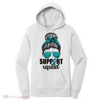 Support Squad Shirts Ovarian Cancer Messy Bun Women's Hoodie thumb 0