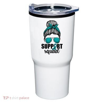 Support Squad Shirts Ovarian Cancer Messy Bun Tumbler