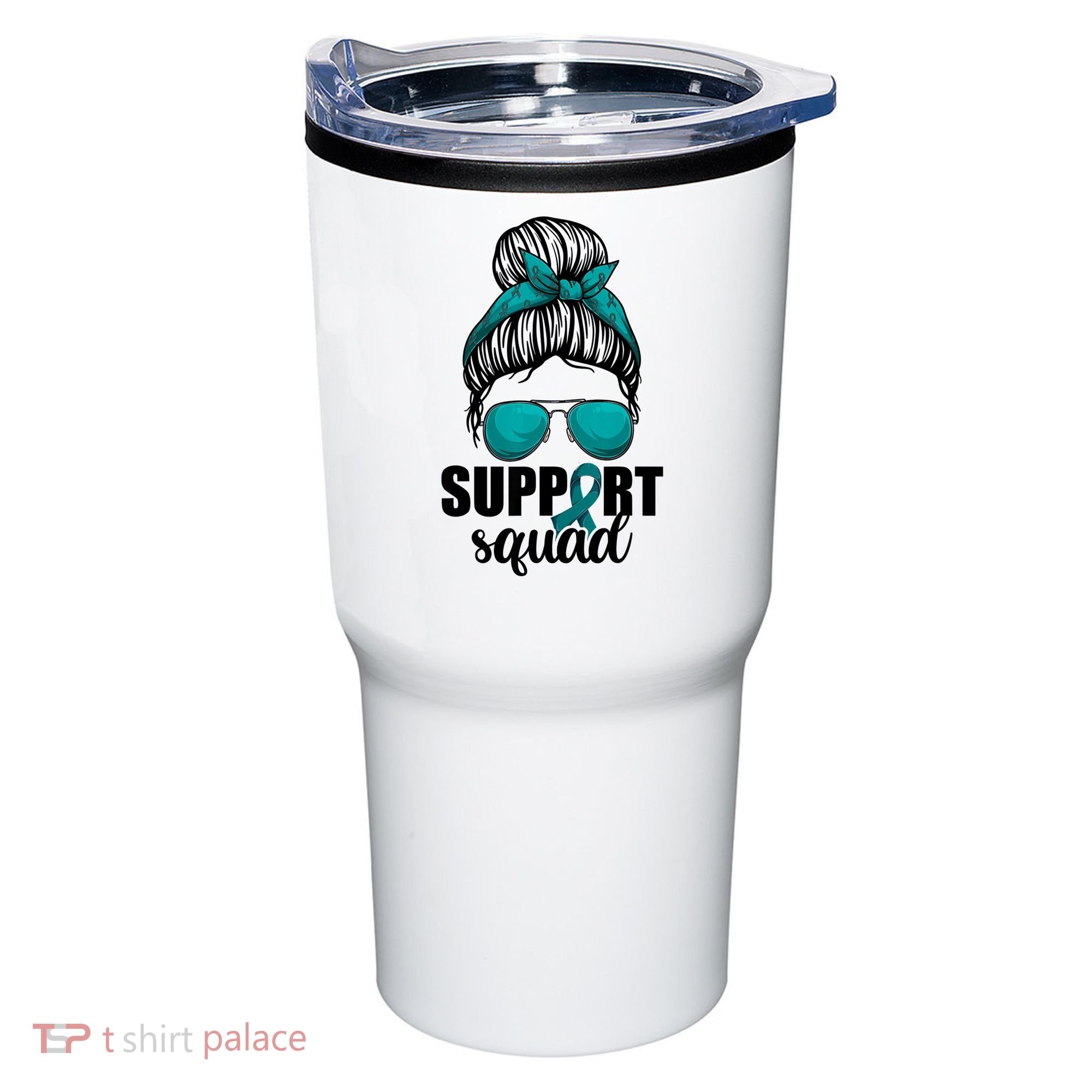 Support Squad Shirts Ovarian Cancer Messy Bun Tumbler