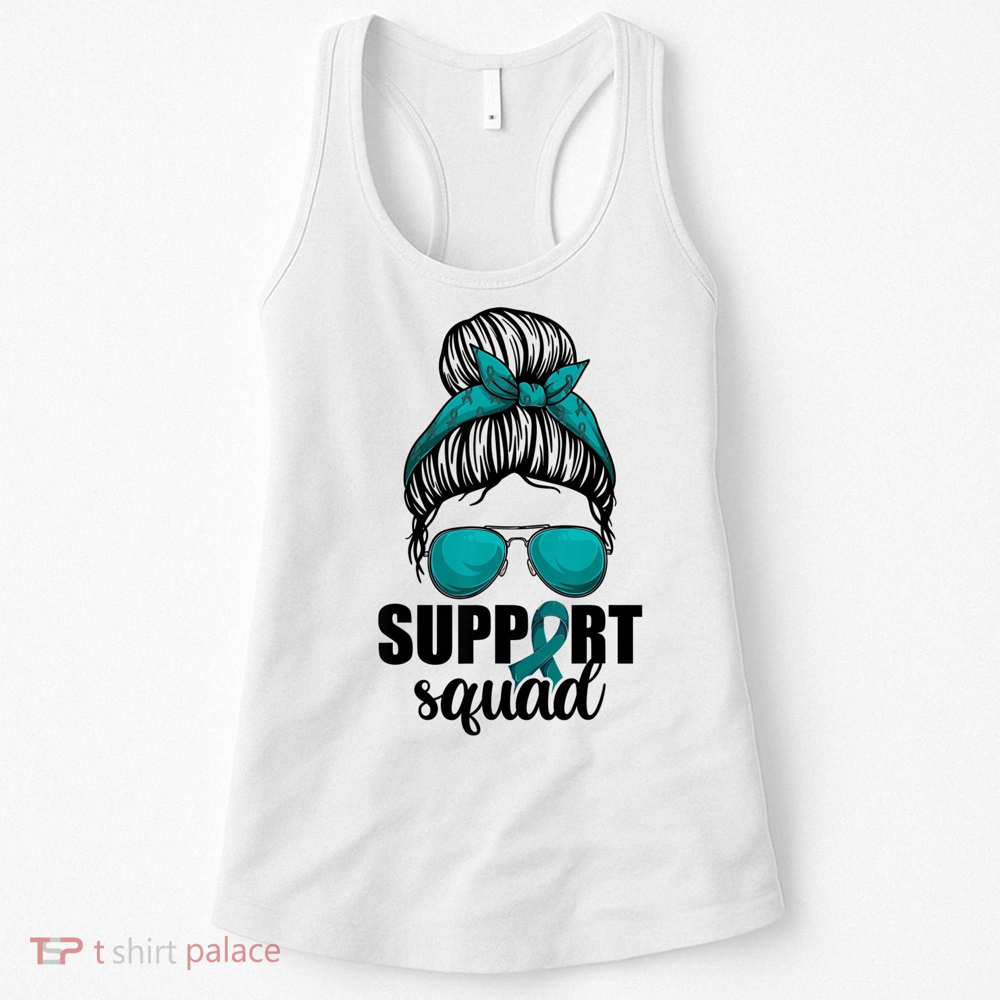 Support Squad Shirts Ovarian Cancer Messy Bun Women's Tank Top