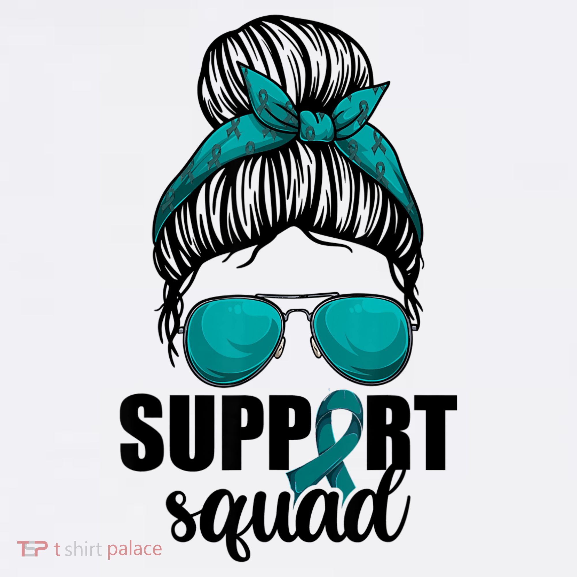 Support Squad Shirts Ovarian Cancer Messy Bun Women's Tank Top