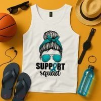 Support Squad Shirts Ovarian Cancer Messy Bun Tank Top thumb 4