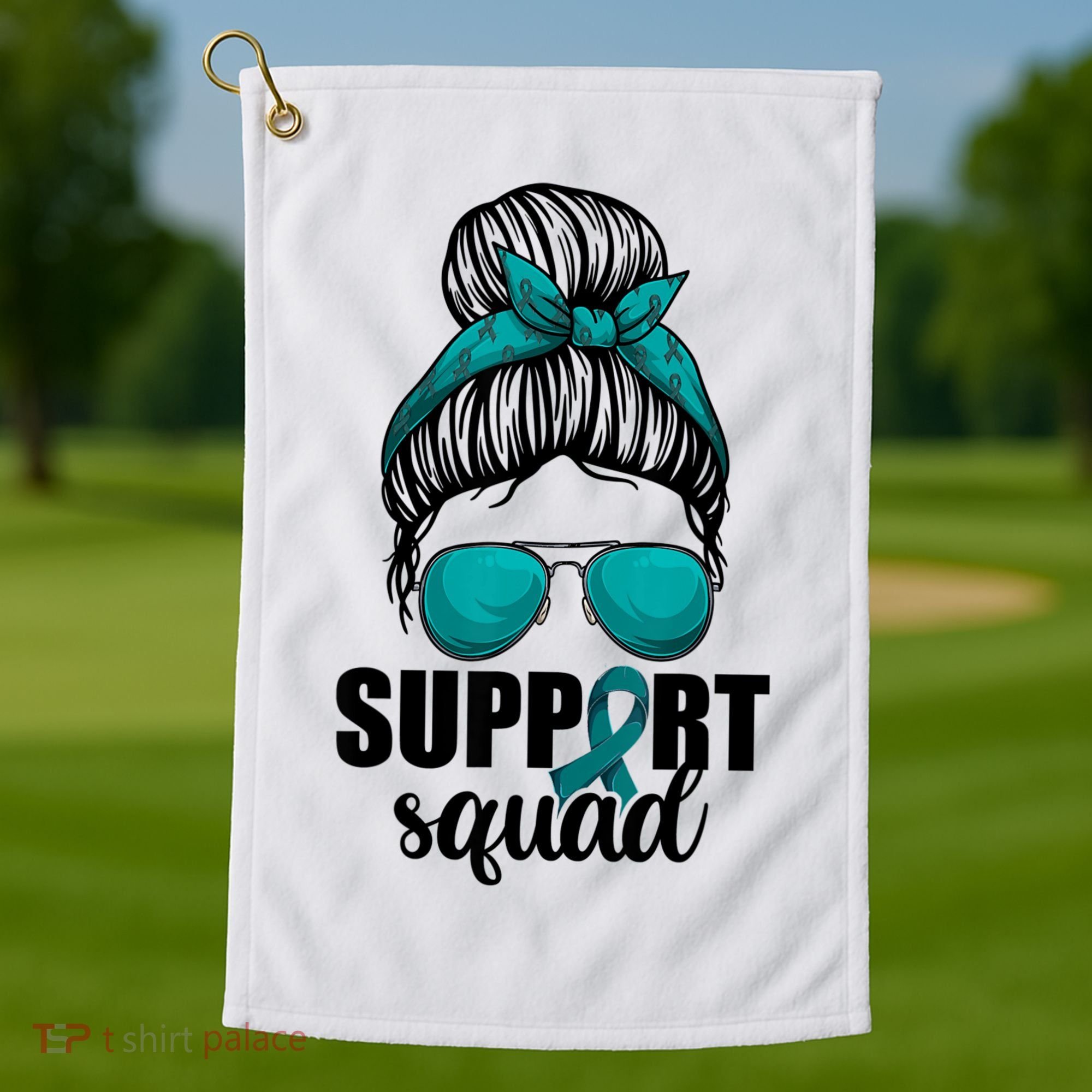 Support Squad Shirts Ovarian Cancer Messy Bun Golf Towel