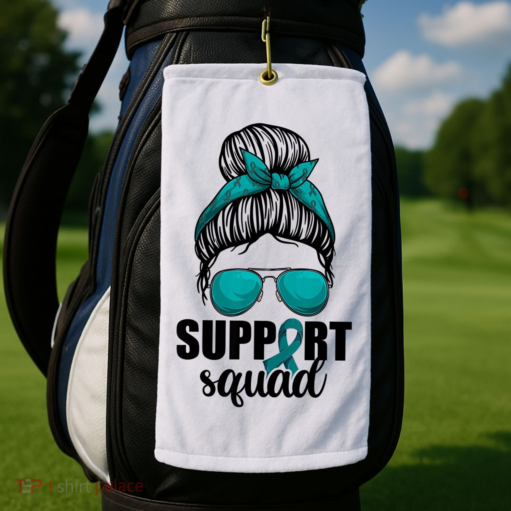 Support Squad Shirts Ovarian Cancer Messy Bun Golf Towel