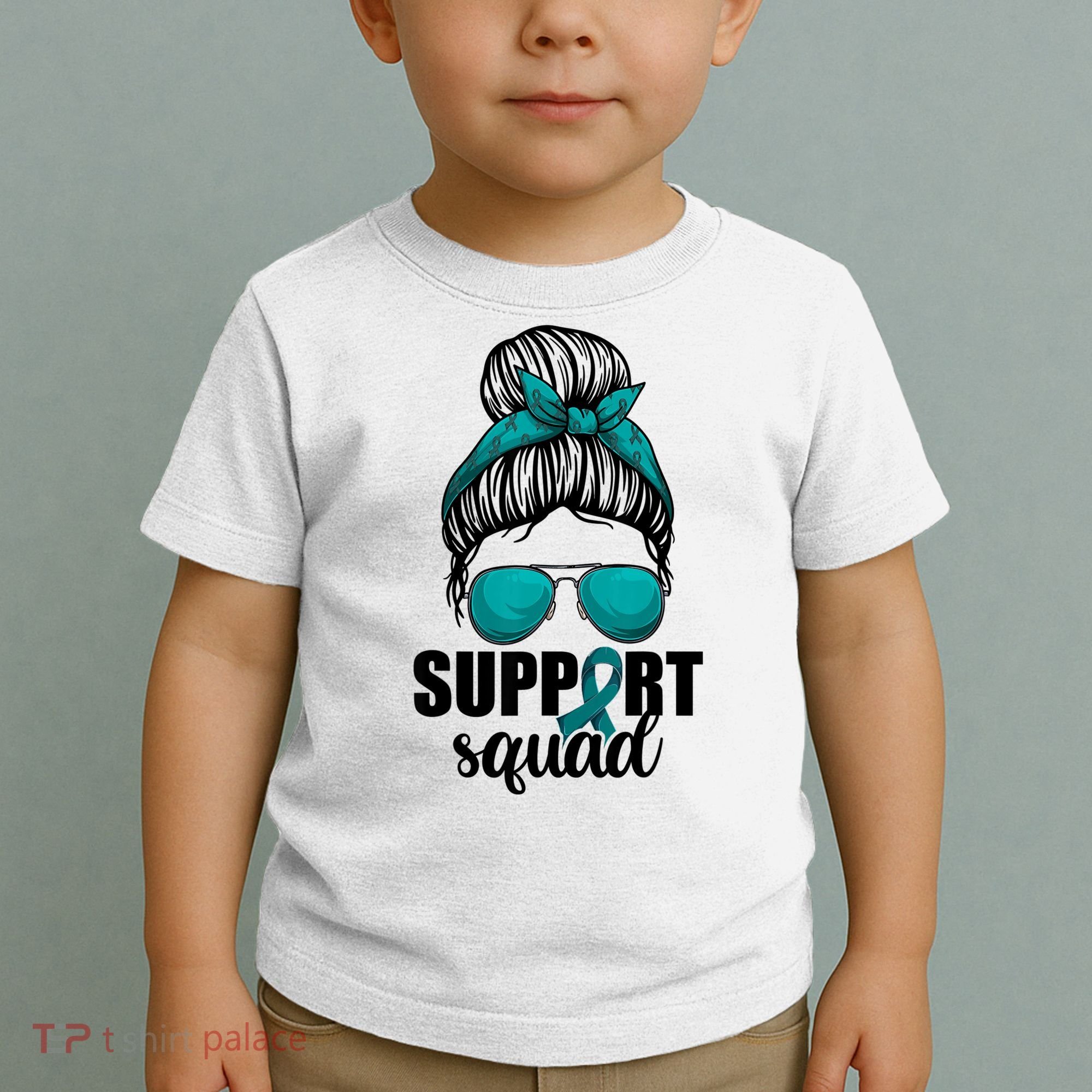 Support Squad Shirts Ovarian Cancer Messy Bun Toddler T-Shirt
