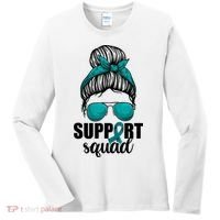 Support Squad Shirts Ovarian Cancer Messy Bun Women's Long Sleeve Shirt thumb 0