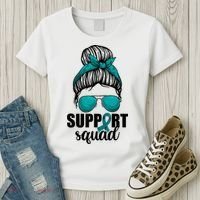Support Squad Shirts Ovarian Cancer Messy Bun Women's T-Shirt thumb 3