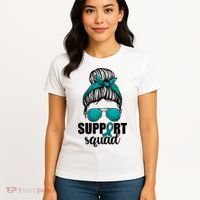 Support Squad Shirts Ovarian Cancer Messy Bun Women's T-Shirt thumb 4