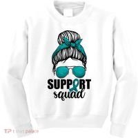 Support Squad Shirts Ovarian Cancer Messy Bun Kids Sweatshirt thumb 0