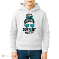 Support Squad Shirts Ovarian Cancer Messy Bun Kids Hoodie thumb 4