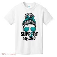 Support Squad Shirts Ovarian Cancer Messy Bun Kids T-Shirt thumb 0