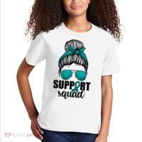 Support Squad Shirts Ovarian Cancer Messy Bun Kids T-Shirt thumb 2