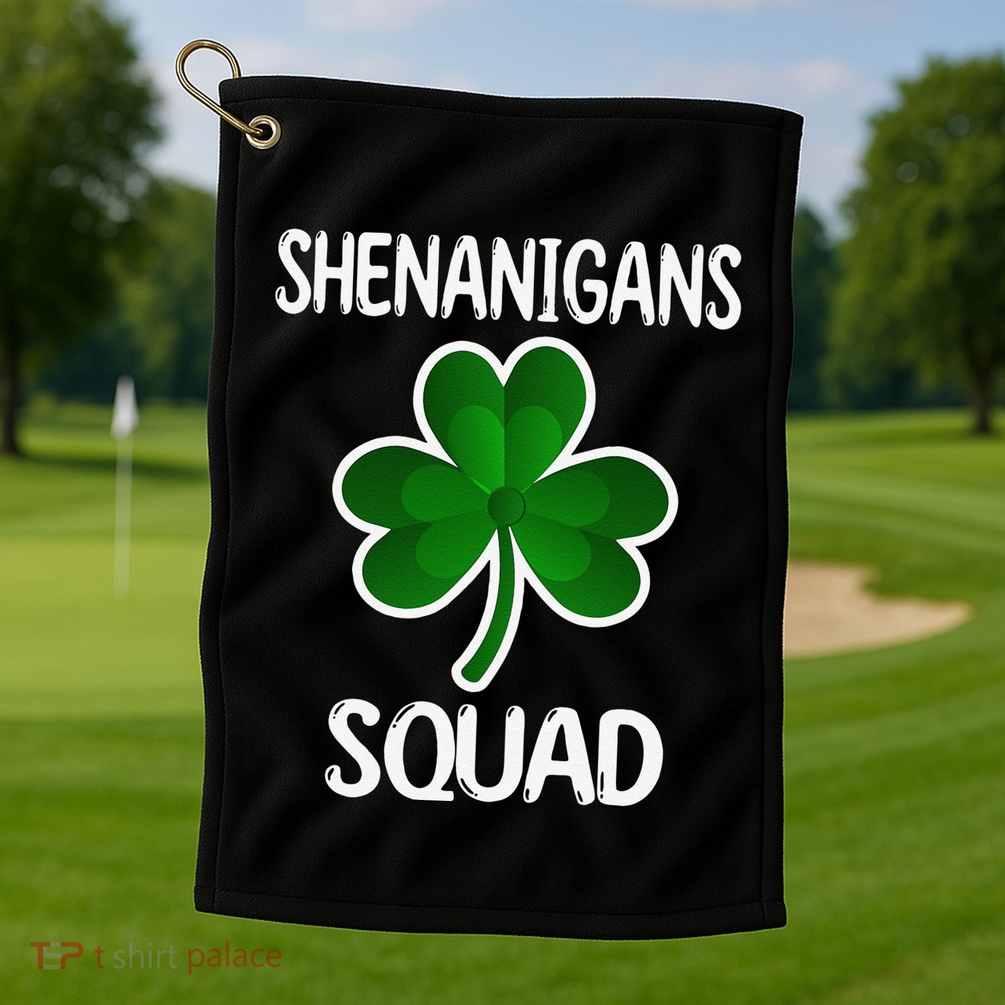 Shenanigans Squad st patrick green shamrocks Clover  Golf Towel