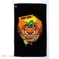 Spooky Season Scary Halloween Pumpkin Golf Towel thumb 0