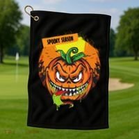 Spooky Season Scary Halloween Pumpkin Golf Towel thumb 1