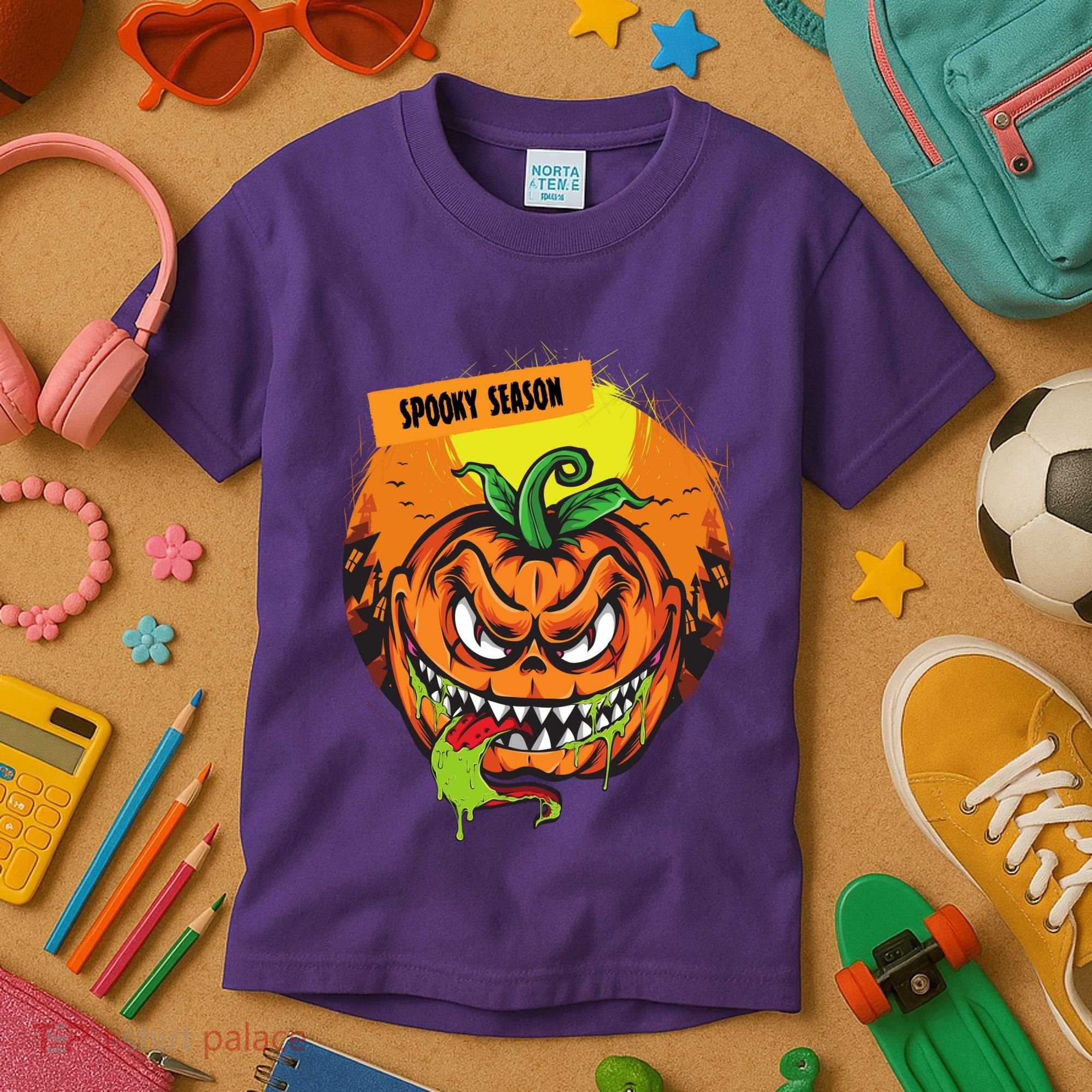Spooky Season Scary Halloween Pumpkin Kids T-Shirt