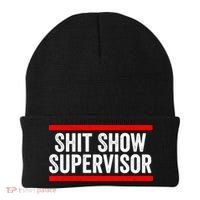 Shit Show Supervisor Sarcastic Funny Distressed Beanie thumb 0