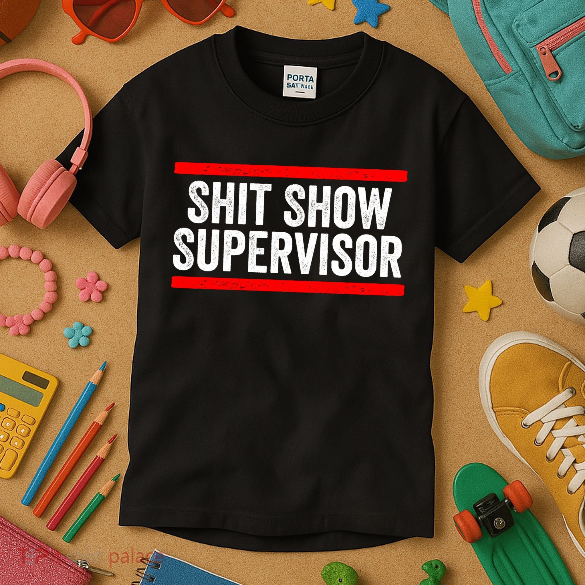 Shit Show Supervisor Sarcastic Funny Distressed Kids T-Shirt