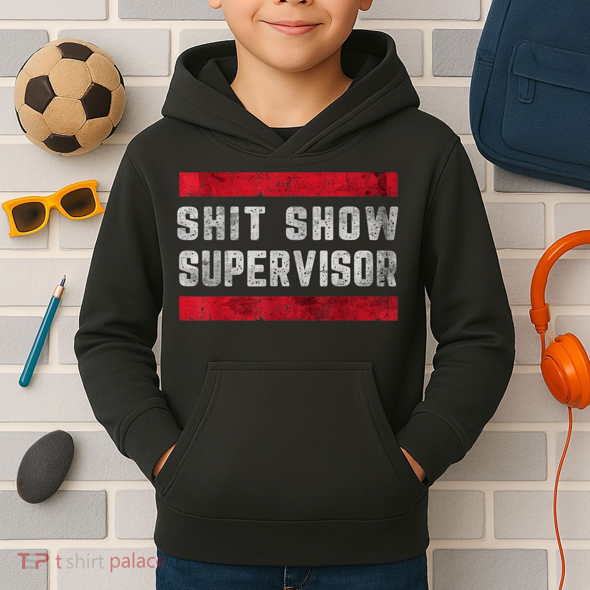 Shit Show Supervisor Sarcastic Distressed Kids Hoodie