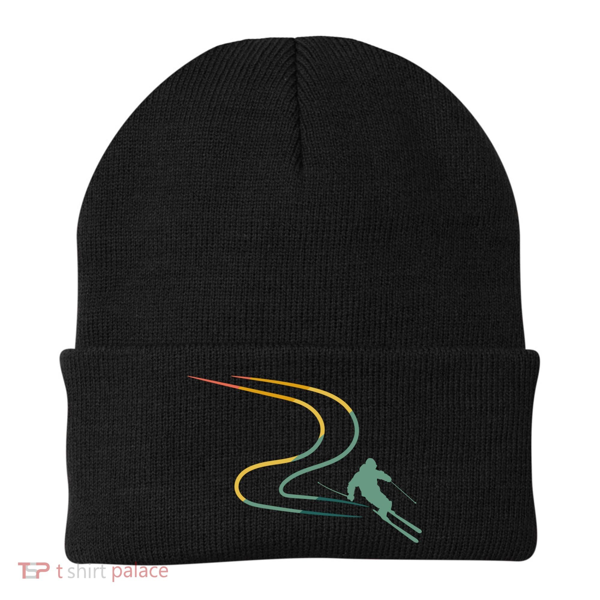 Skiing Ski Snow Heartbeat Retro Meaningful Gift Beanie