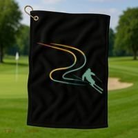 Skiing Ski Snow Heartbeat Retro Meaningful Gift Golf Towel thumb 1