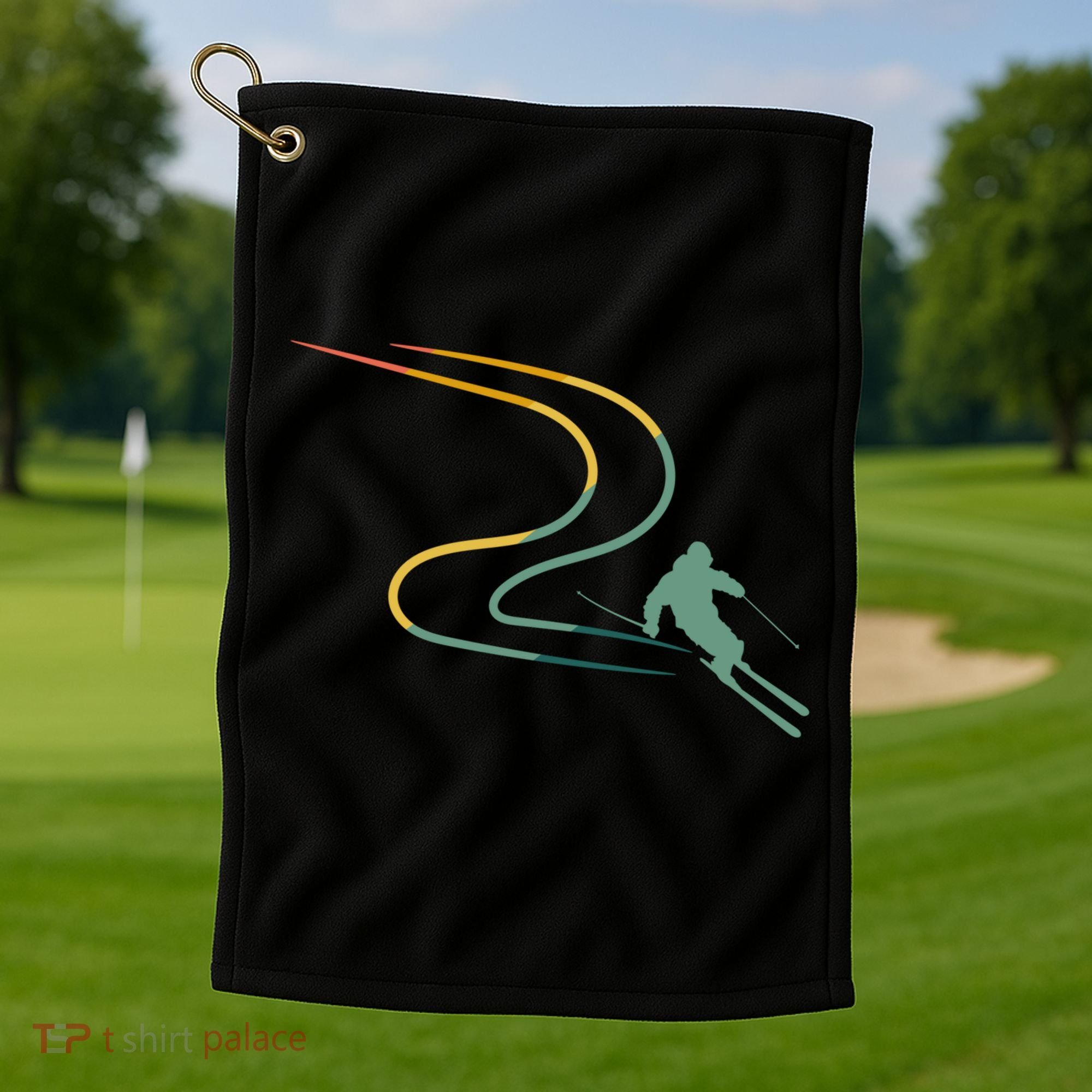 Skiing Ski Snow Heartbeat Retro Meaningful Gift Golf Towel