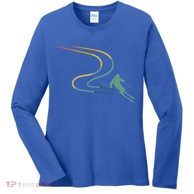 Skiing Ski Snow Heartbeat Retro Meaningful Gift Women's Long Sleeve Shirt
