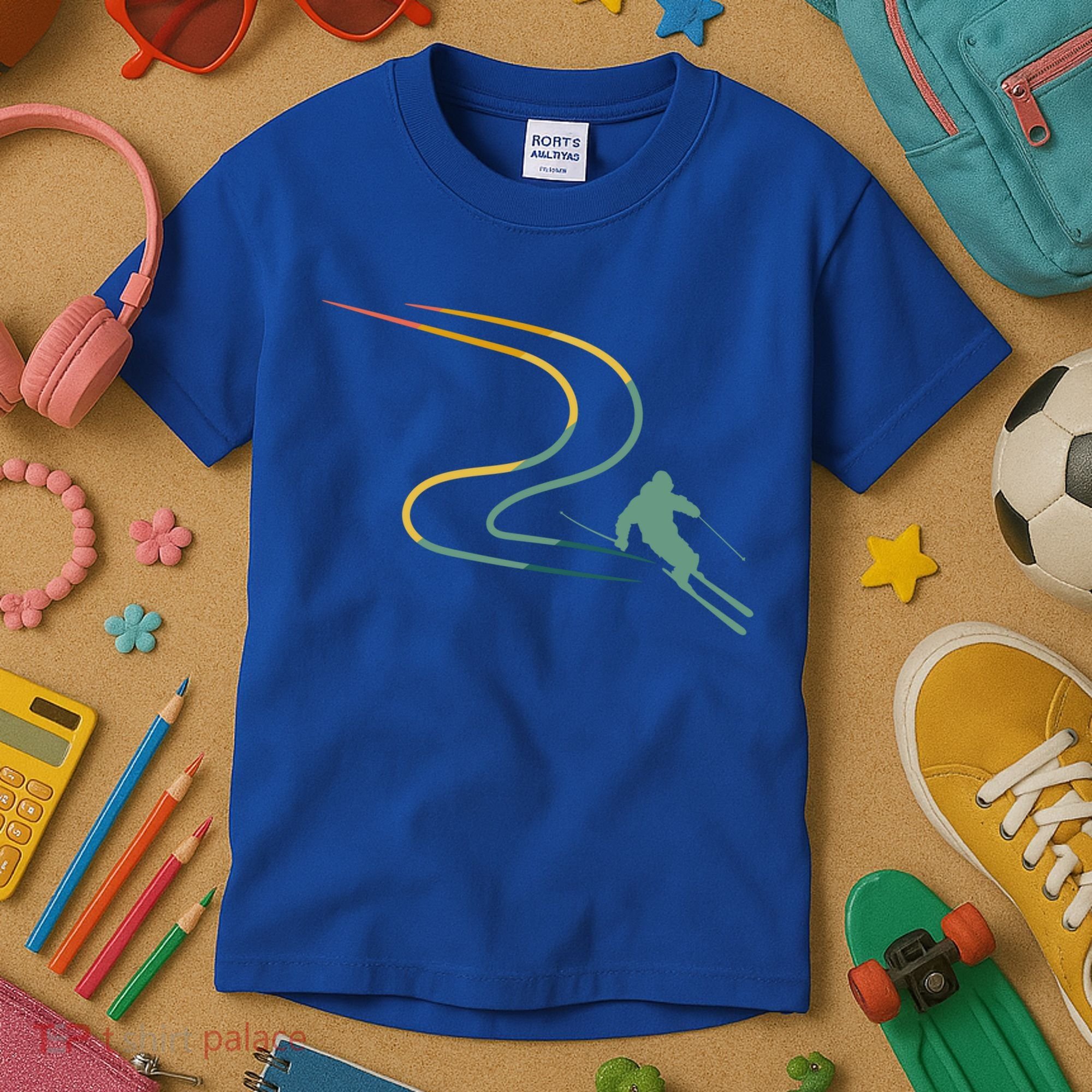 Skiing Ski Snow Heartbeat Retro Meaningful Gift Kids T-Shirt