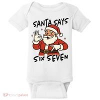Santa Says Six Seven 67 Funny Christmas Baby Bodysuit thumb 0