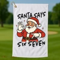 Santa Says Six Seven 67 Funny Christmas Golf Towel thumb 1