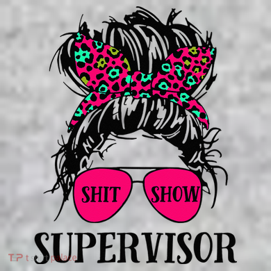 Shit Show Supervisor Tee Women Casual Messy Bun Bleached The Baniff Cuffed Pom Beanie