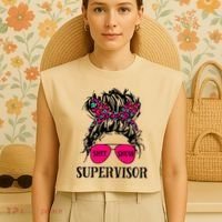 Shit Show Supervisor Tee Women Casual Messy Bun Bleached Garment-Dyed Women's Muscle Tee thumb 4