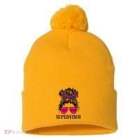 Shit Show Supervisor Tee Women Casual Messy Bun Bleached Pom Pom 12in Knit Beanie thumb 0