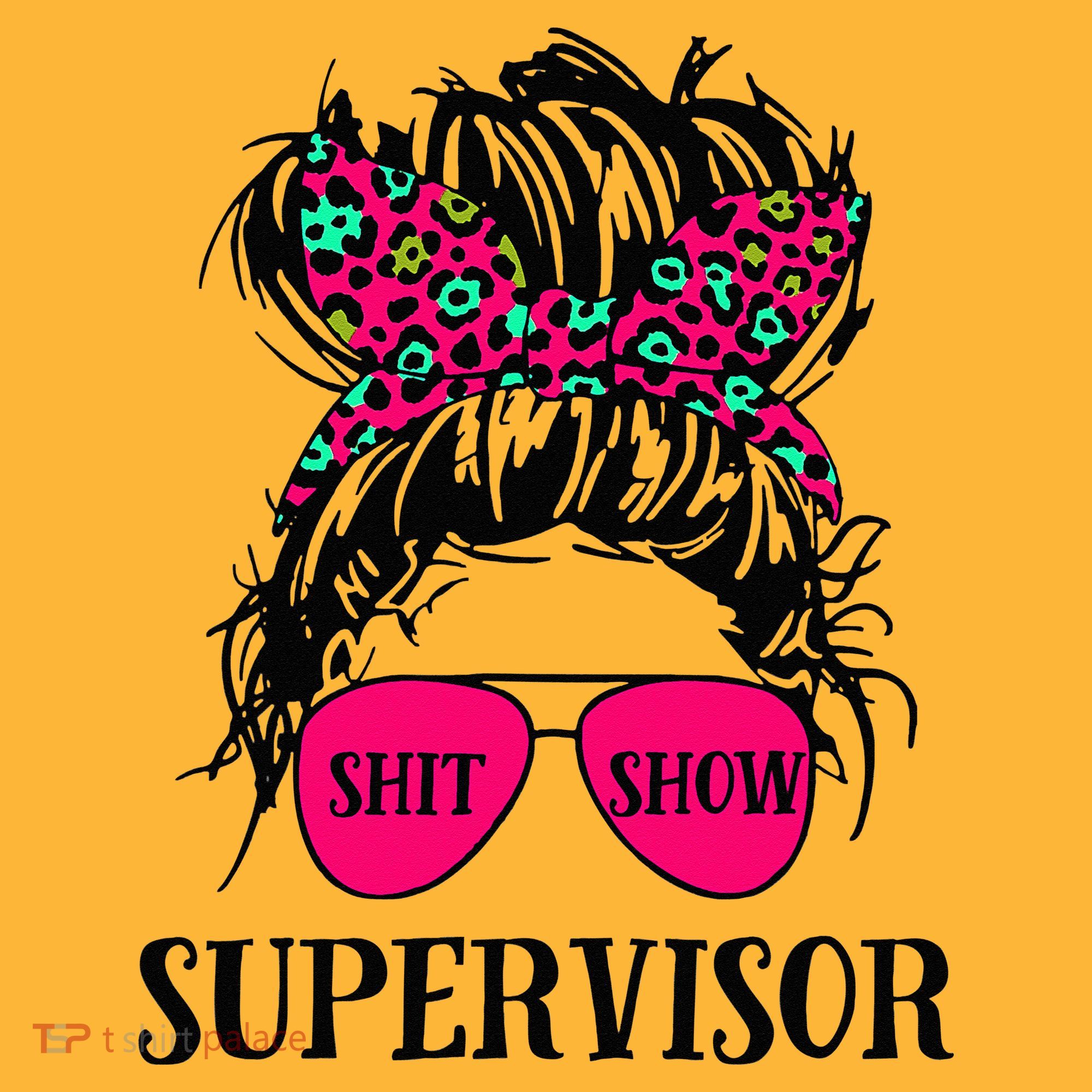 Shit Show Supervisor Tee Women Casual Messy Bun Bleached Pom Pom 12in Knit Beanie