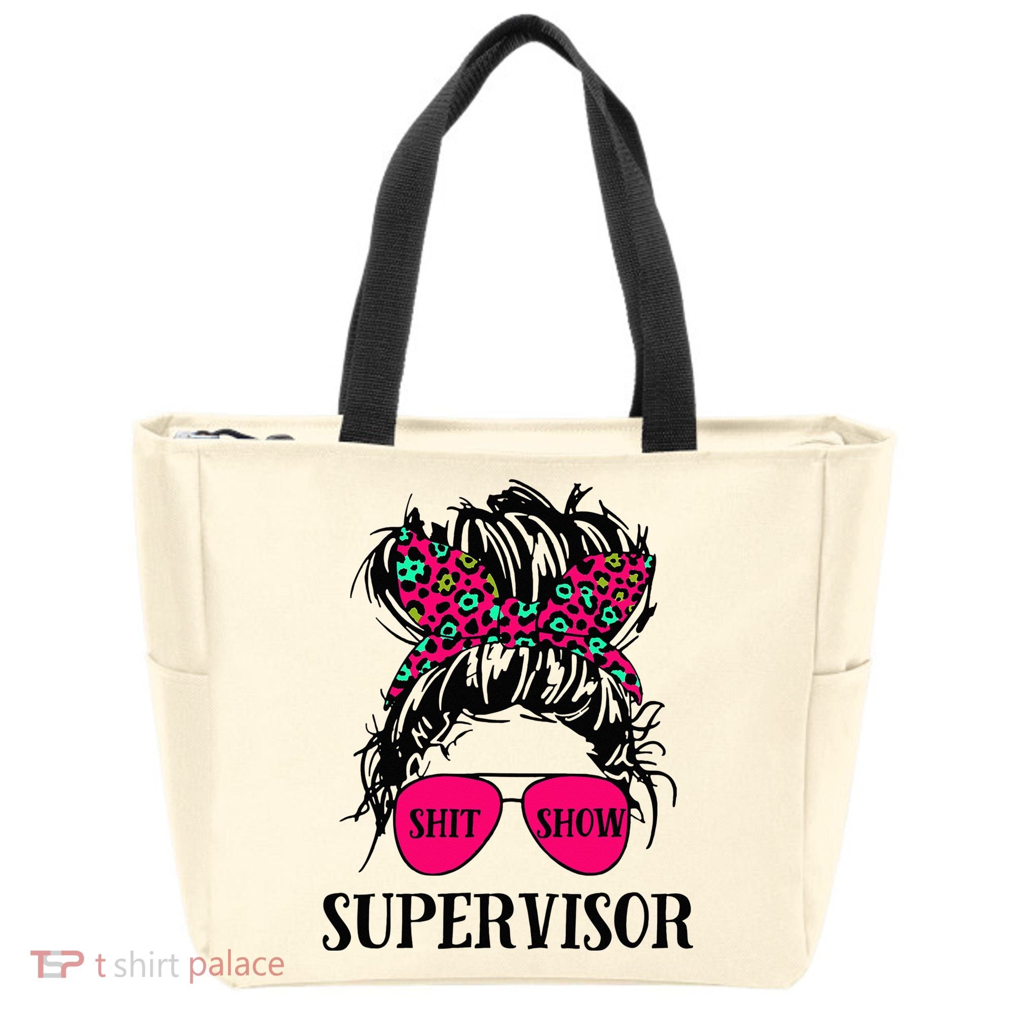 Shit Show Supervisor Tee Women Casual Messy Bun Bleached Tote Bag