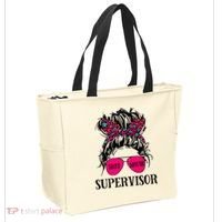 Shit Show Supervisor Tee Women Casual Messy Bun Bleached Tote Bag thumb 2