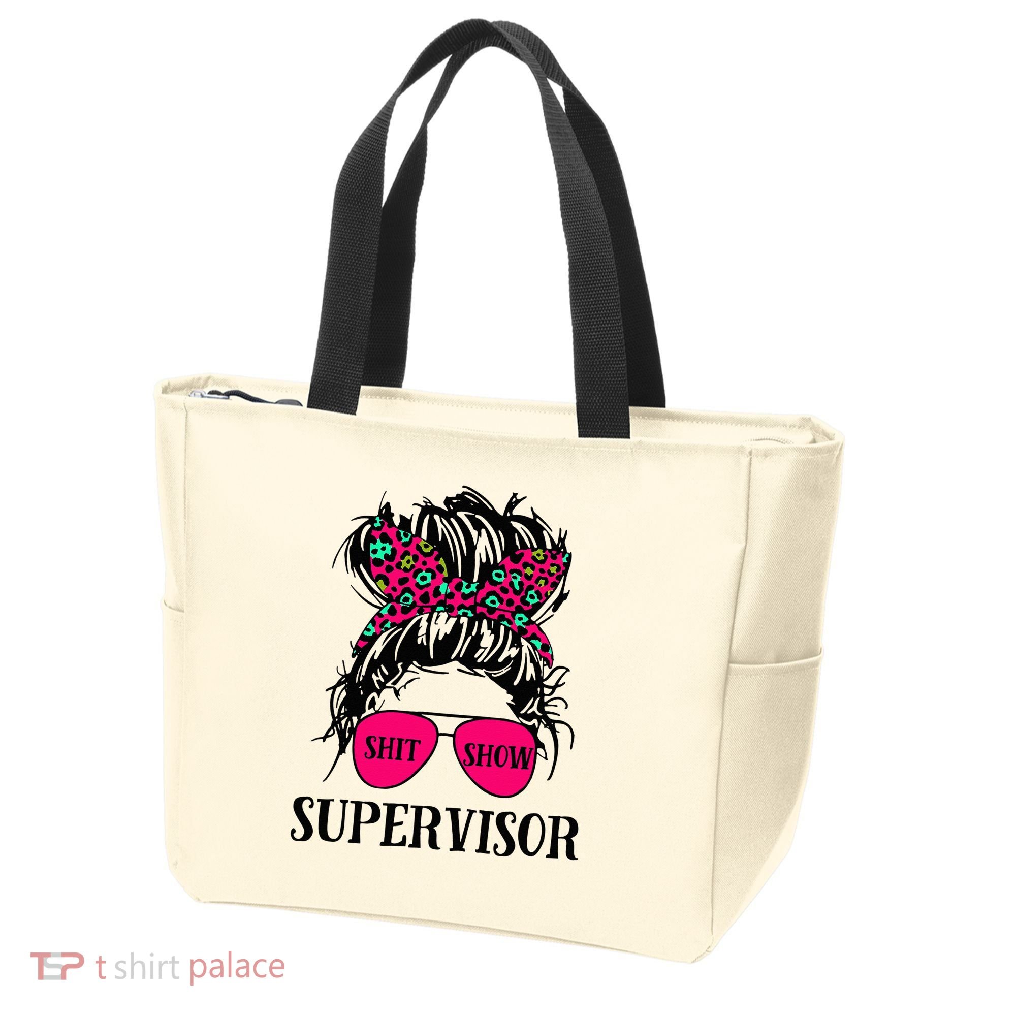 Shit Show Supervisor Tee Women Casual Messy Bun Bleached Tote Bag