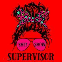 Shit Show Supervisor Tee Women Casual Messy Bun Bleached Santa Hat thumb 1