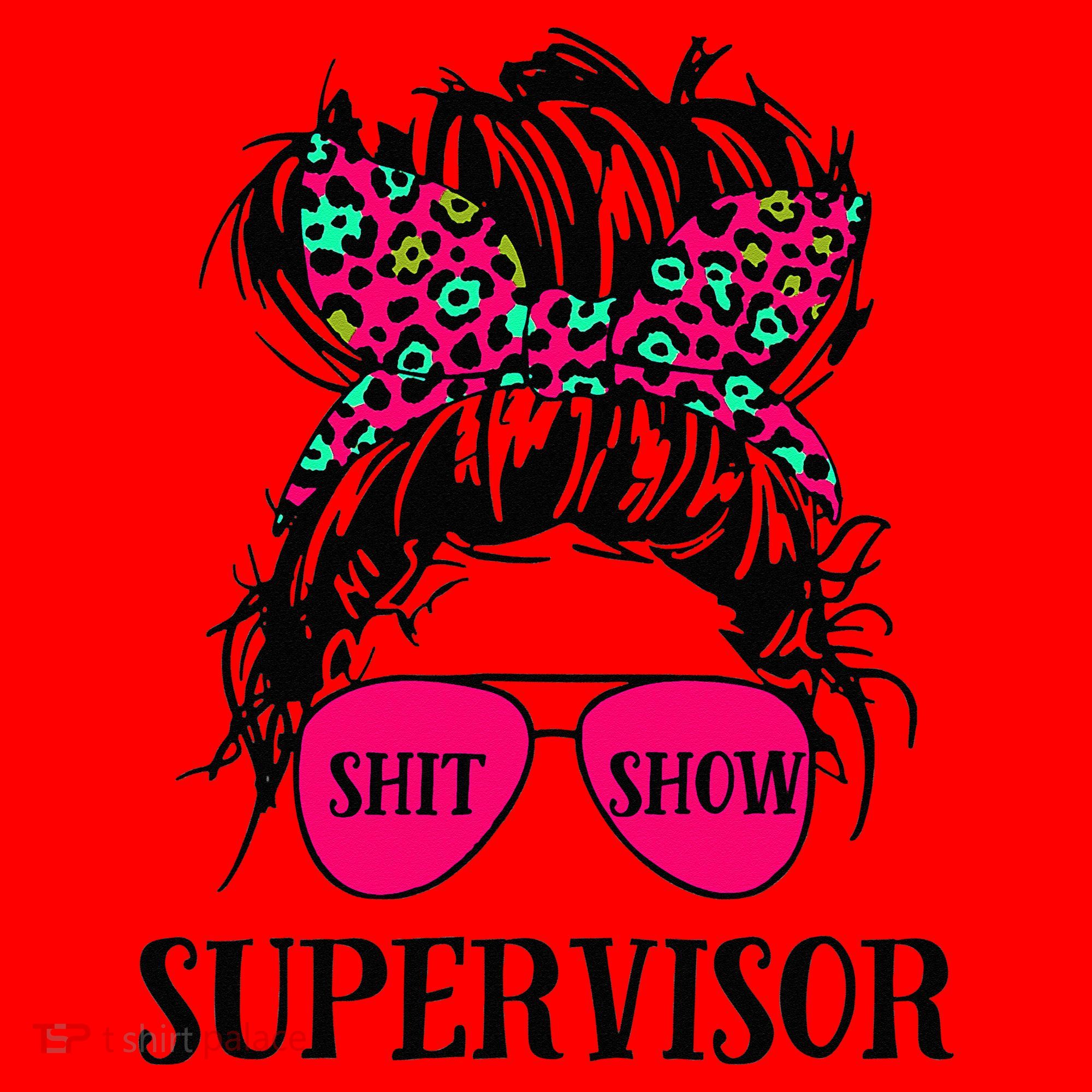 Shit Show Supervisor Tee Women Casual Messy Bun Bleached Santa Hat