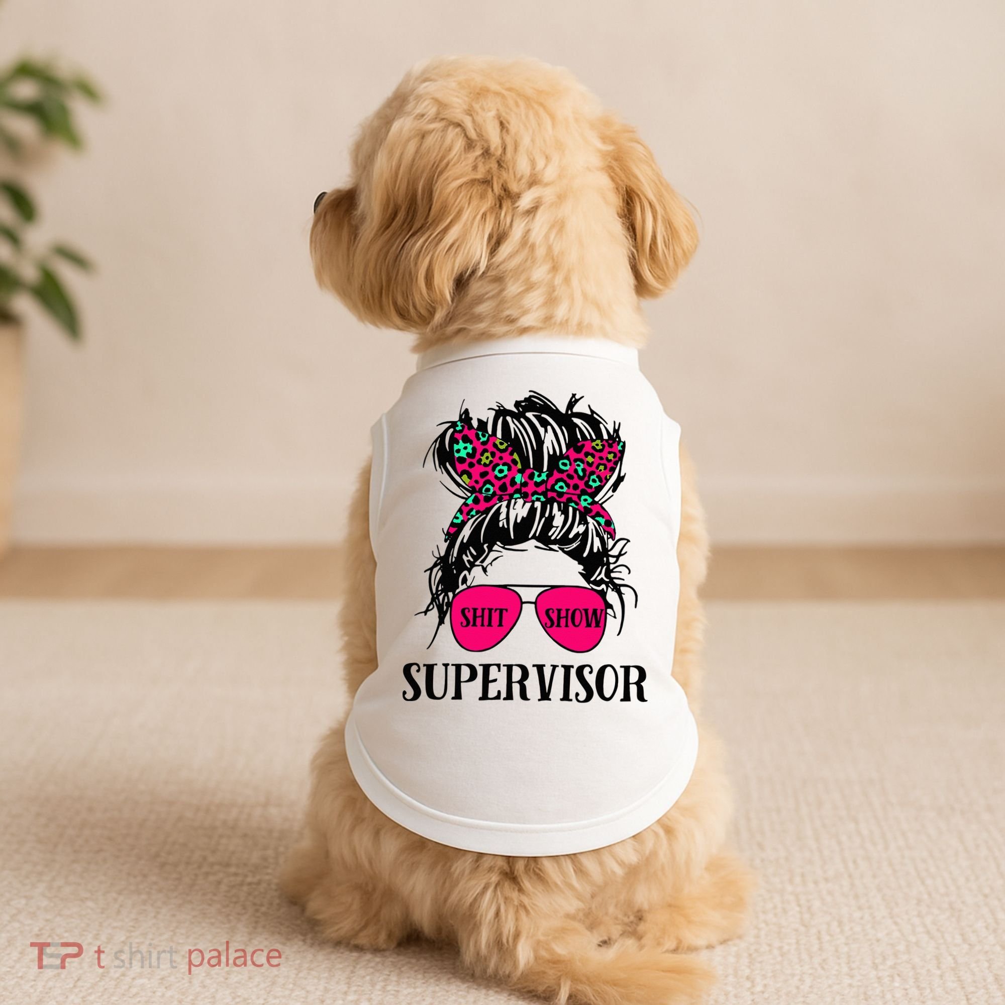Shit Show Supervisor Tee Women Casual Messy Bun Bleached Doggie Tank