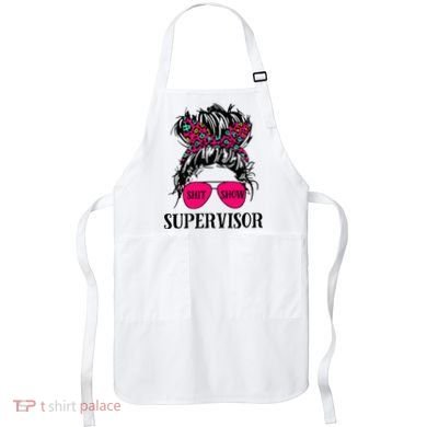 Shit Show Supervisor Tee Women Casual Messy Bun Bleached Apron