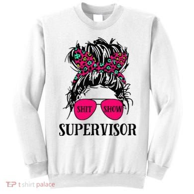 Shit Show Supervisor Tee Women Casual Messy Bun Bleached Sweatshirt