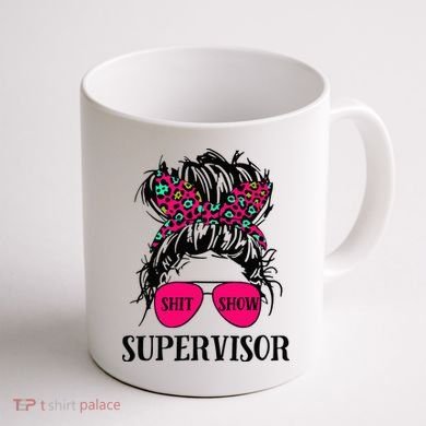 Shit Show Supervisor Tee Women Casual Messy Bun Bleached Coffee Mug back