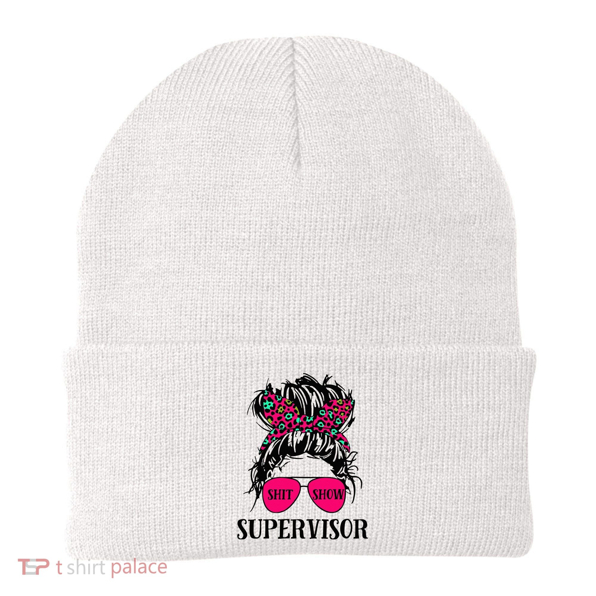 Shit Show Supervisor Tee Women Casual Messy Bun Bleached Beanie