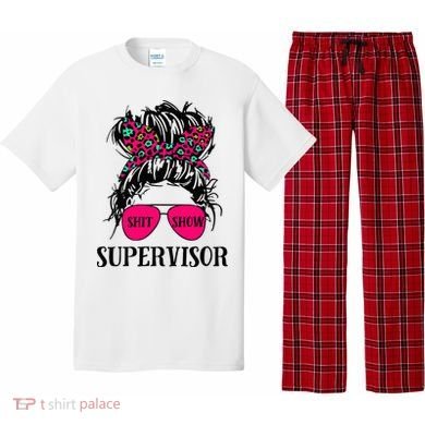 Shit Show Supervisor Tee Women Casual Messy Bun Bleached Pajama Set