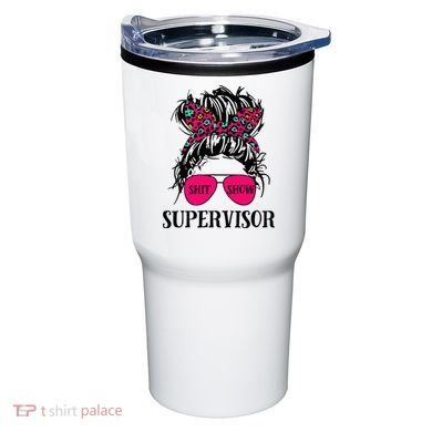 Shit Show Supervisor Tee Women Casual Messy Bun Bleached Tumbler