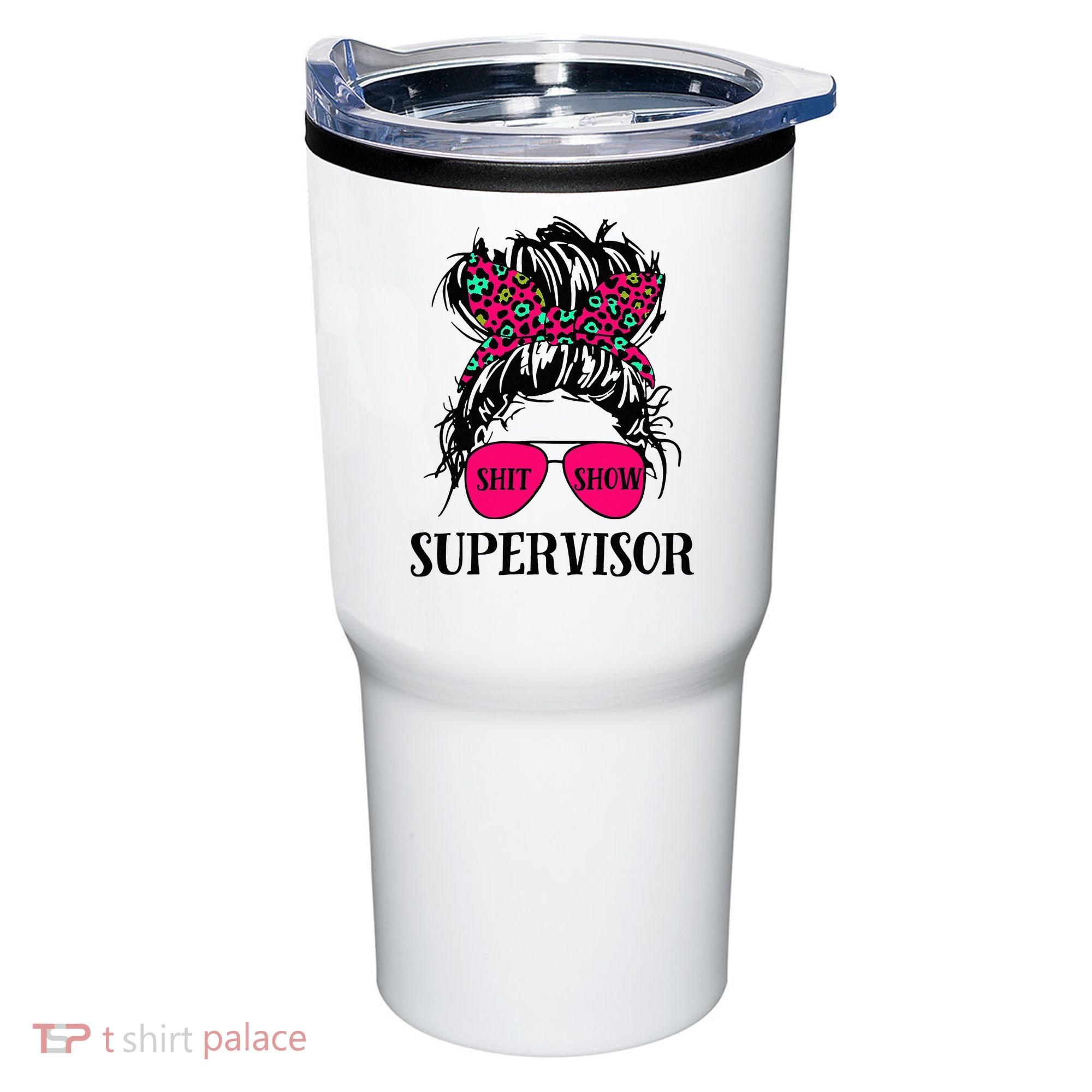 Shit Show Supervisor Tee Women Casual Messy Bun Bleached Tumbler