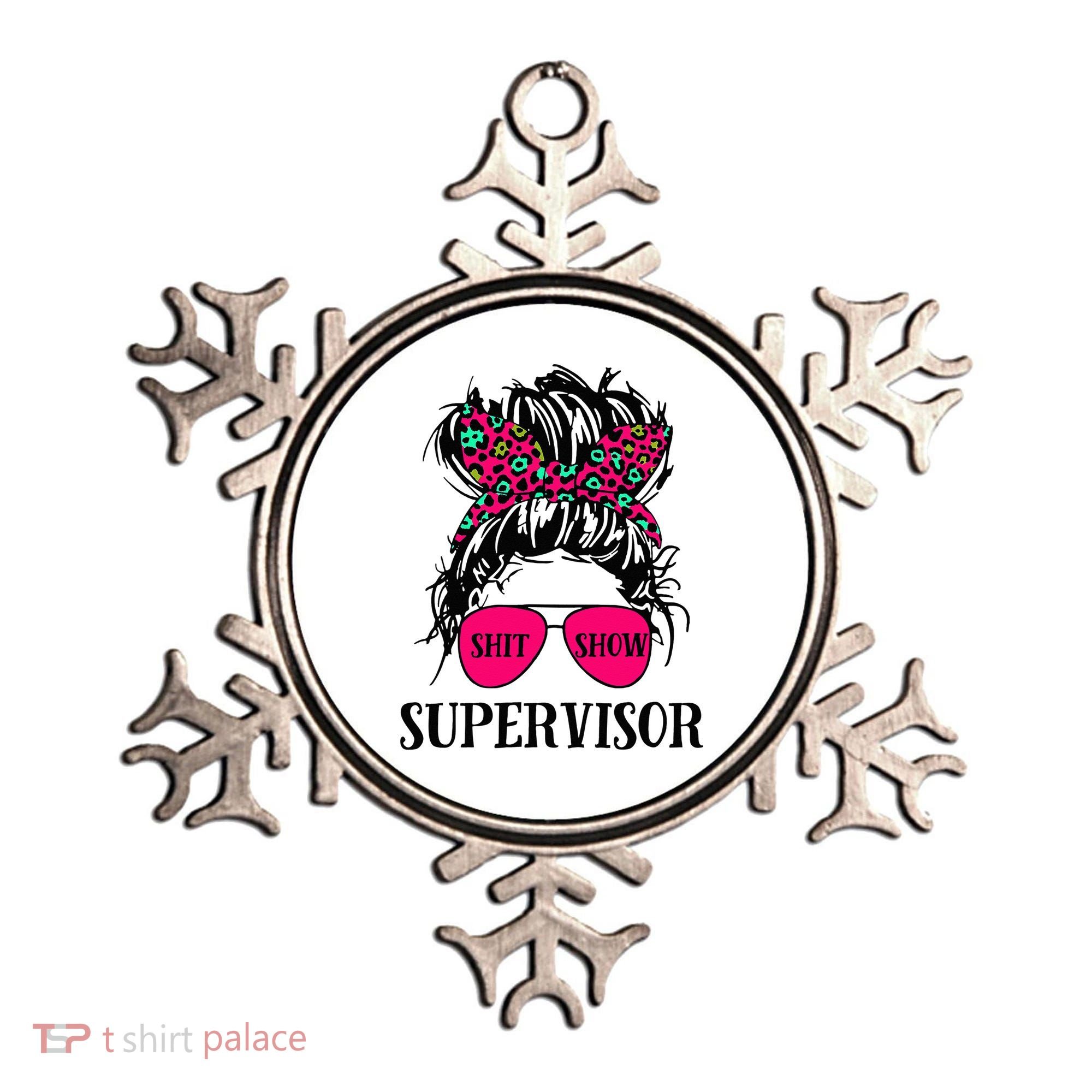 Shit Show Supervisor Tee Women Casual Messy Bun Bleached Ornament