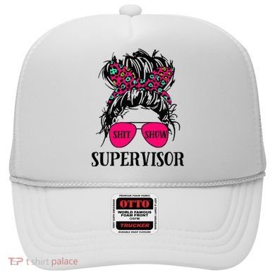 Shit Show Supervisor Tee Women Casual Messy Bun Bleached Hat