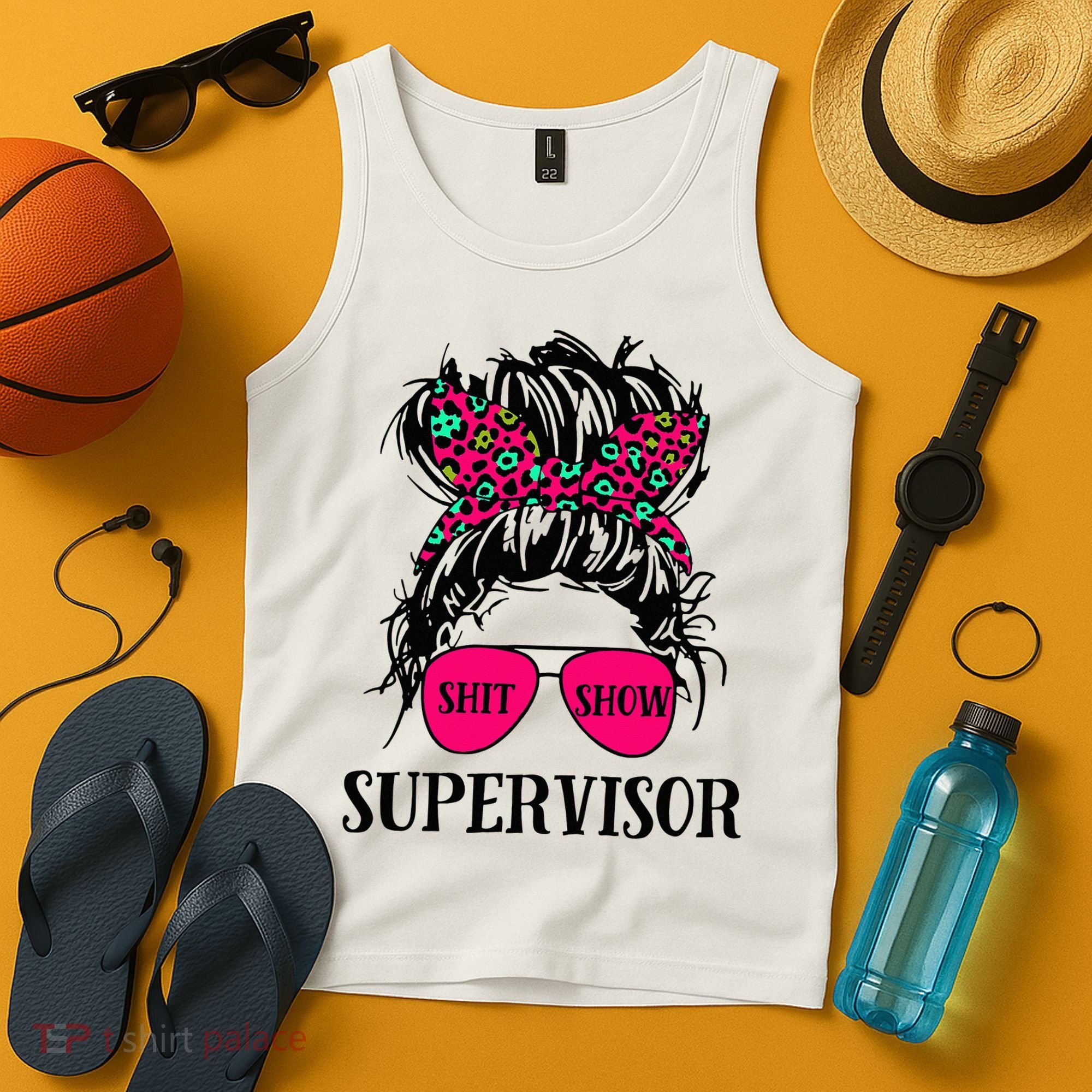Shit Show Supervisor Tee Women Casual Messy Bun Bleached Tank Top